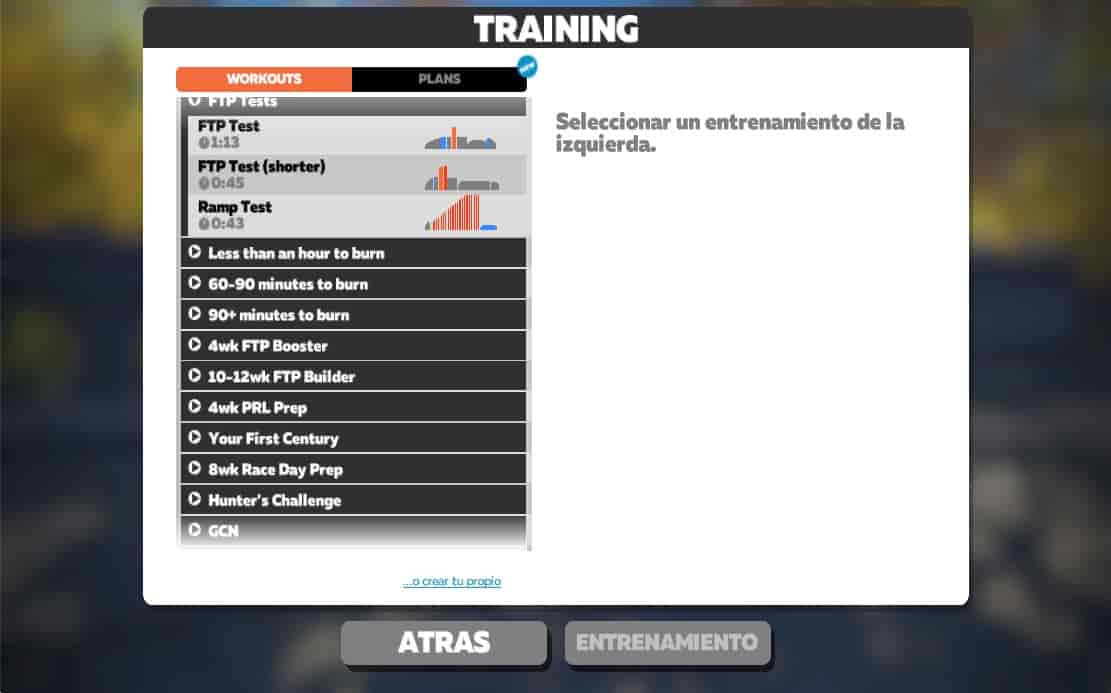 crear un entrenamiento en Zwift